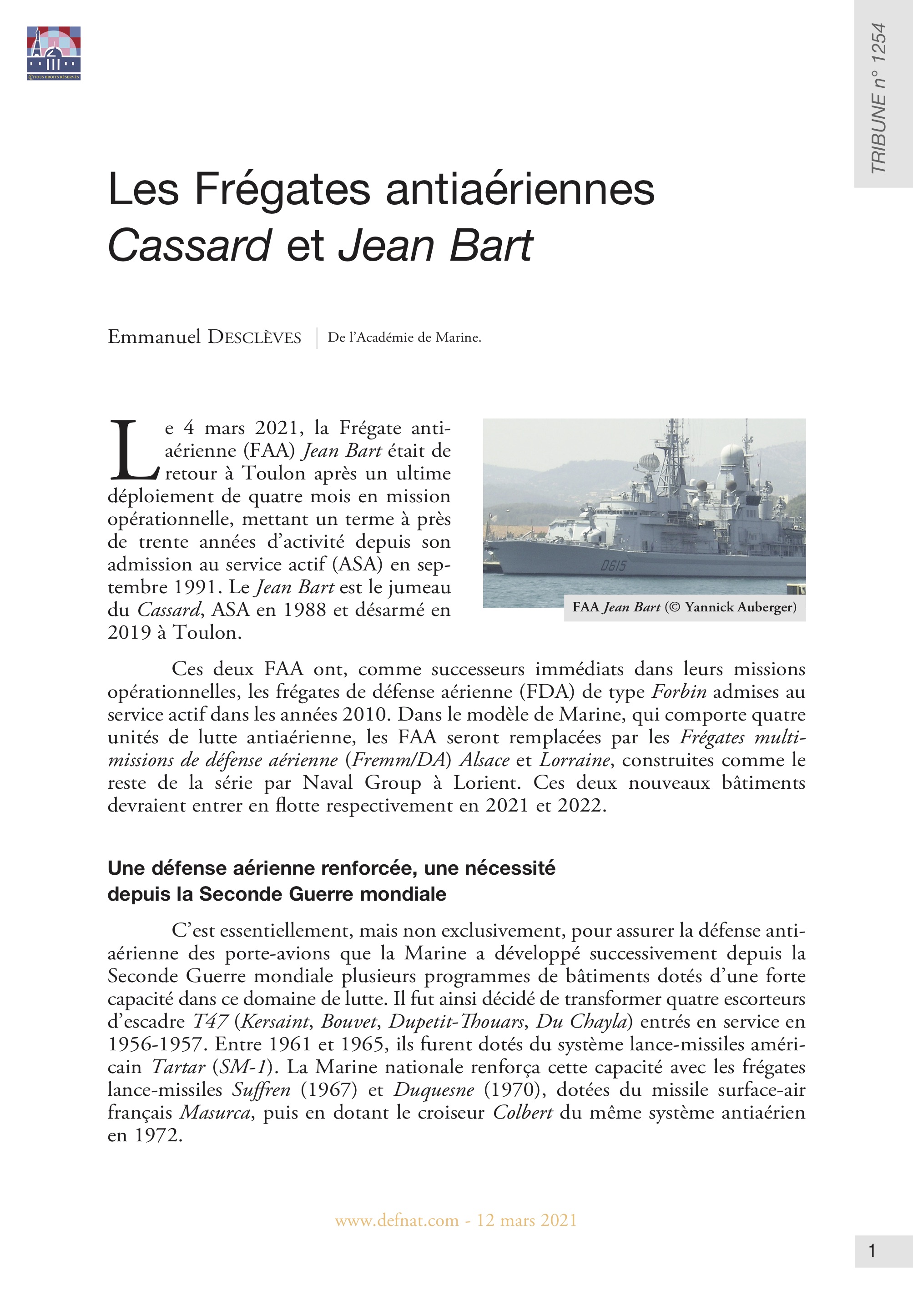 Les Frégates antiaériennes Cassard et Jean Bart (T 1254)
